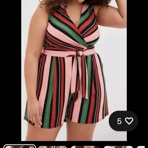 Torrid Studio Knit Surplice Romper Sz 3x Colorful Stripe Tie Keyhole Back